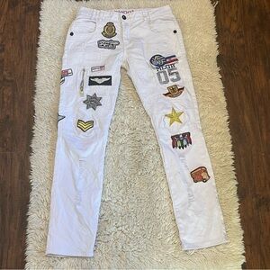 Biepa Paris Jeans Mens 33X32 White Distressed Moto Biker Cargo Patches